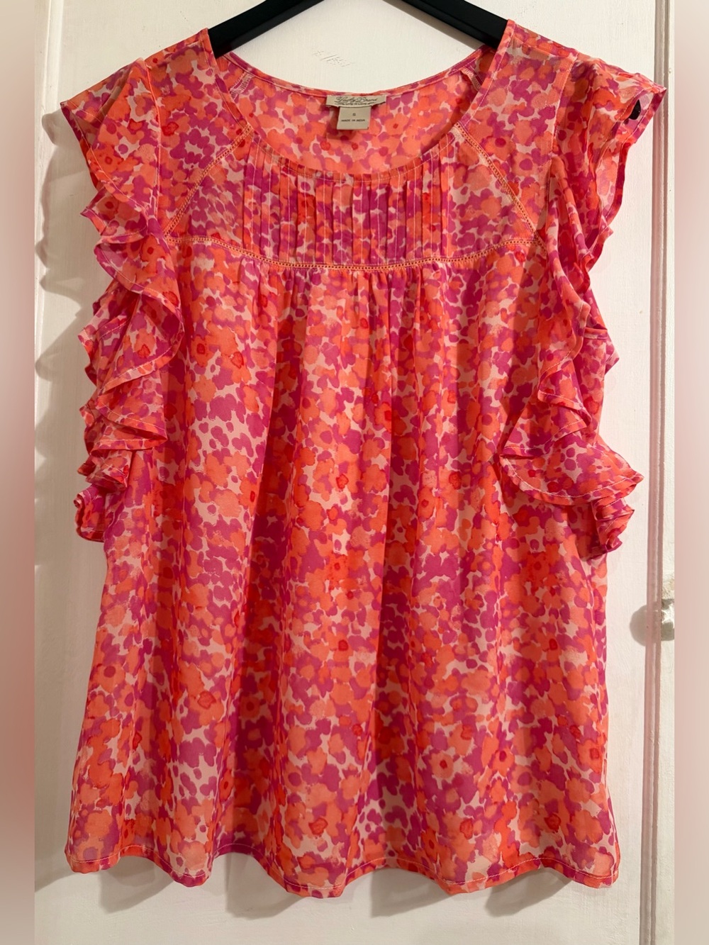 Lucky Brand Pink and Orange Floral Print Top